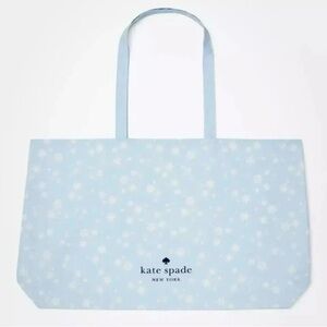 Kate Spade New York Large Beach Shopper Reusable Tote Bag Blue White Snowflakes
